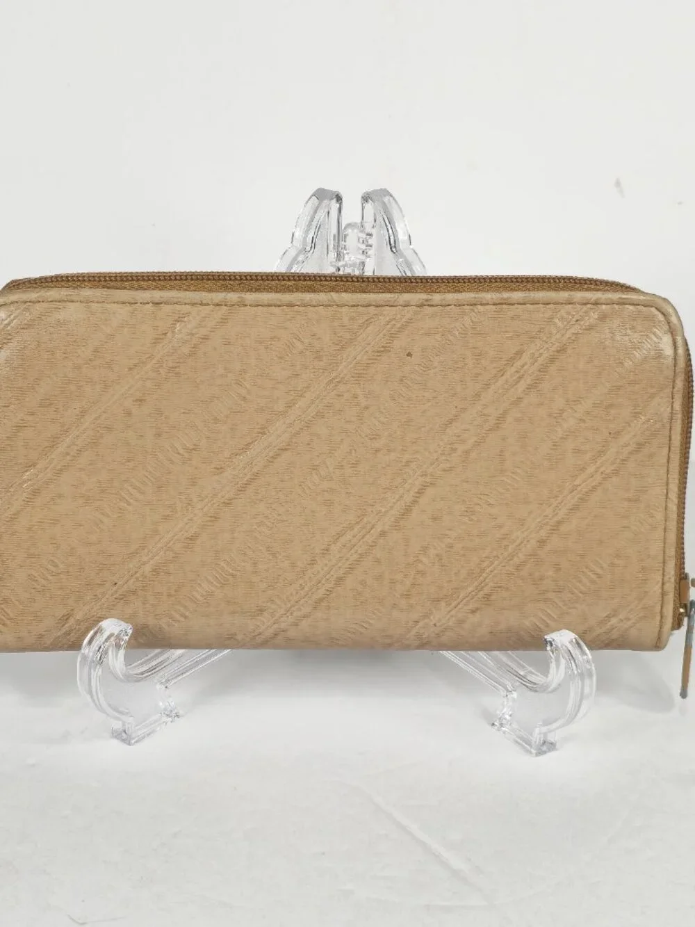 Vintage Genuine Eel Skin Tan Zip Around Wallet Retro Textured Organizer Clutch